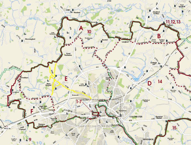 Cycling routes around West Bergholt