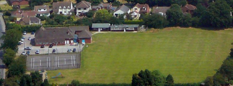 Aerial view of Orpen Hall - the social hub of the village