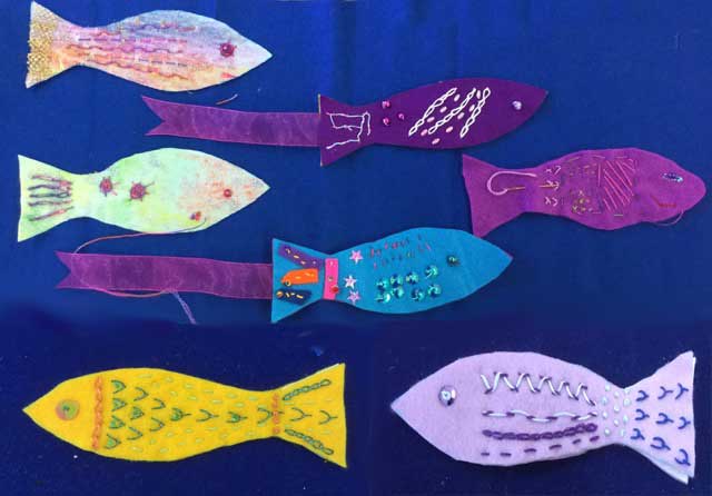 Embroidered fish bookmarks