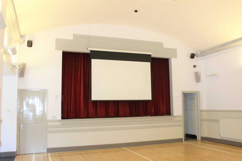 View of screen on stage
