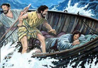 Jesus asleep during storm alarms disciples