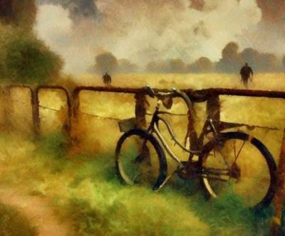 Bike Theft image in the style of John Constable generated by AI