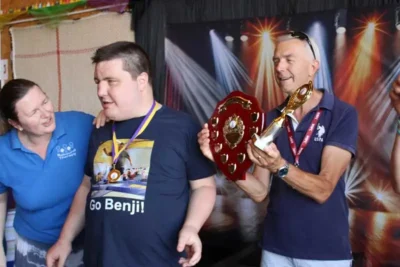 Benji at Bounceability with Coach Maria & Cllr Brian Butcher